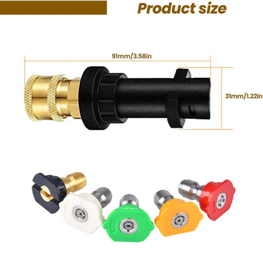 Karcher Adapter Set: 5 Pressure Washer Nozzle Tips + Female Quick Connector Detailer South Africa.