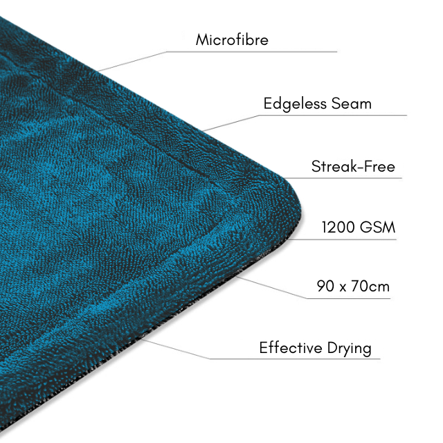 1400 GSM Double Sided Twisted Loop Drying Towel: 90x55cm Detailing Corporation.
