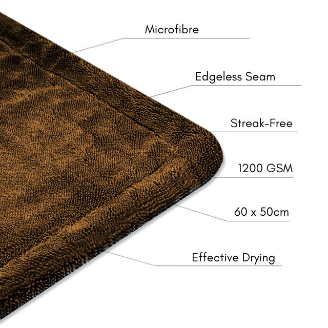 1400 GSM Double Sided Twisted Loop Drying Towel: 60x50cm Detailing Corporation.