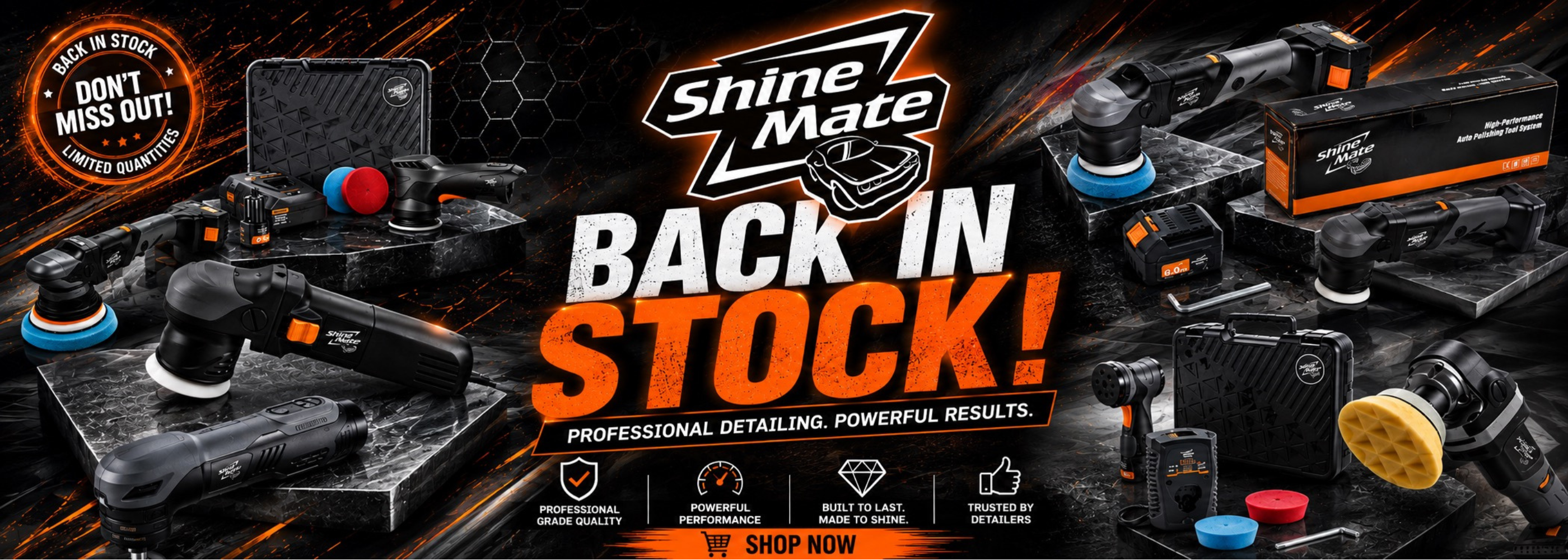 ShineMate back in stock banner
